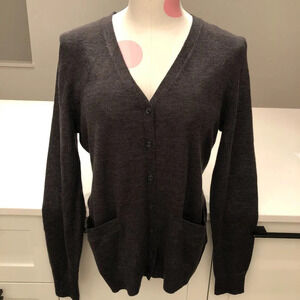 en THREAD Tollegno 1900 Merino Wool Cardigan Sweater in Charcoal Grey Size S